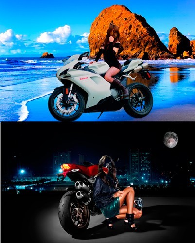 Шаблоны для фотошопа  - Девушки возле мотоциклов