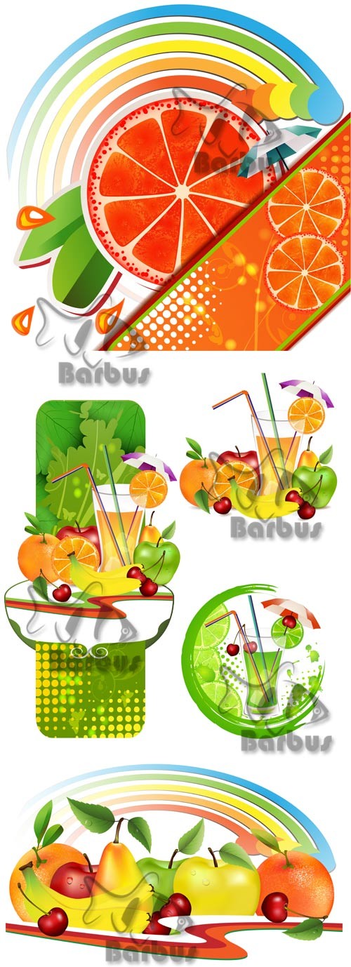 Fresh fruit and juice / Свещие сочные фрукты и напитки - Vector stock