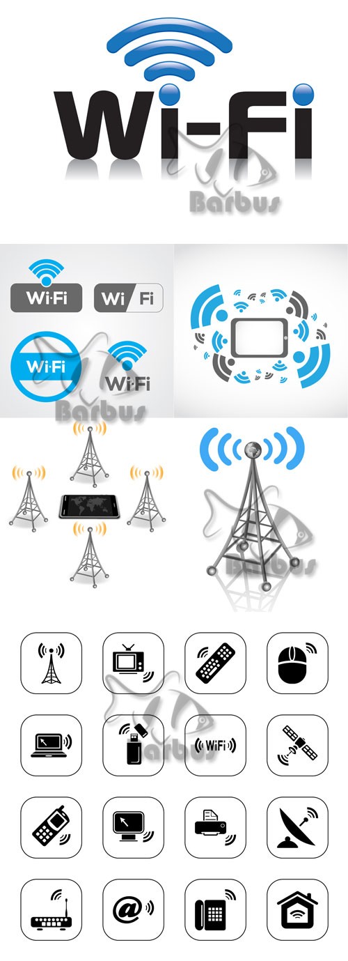 Wireless technology Wi Fi / Беспроводные технологии Wi Fi - Vector stock
