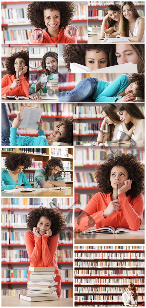 The girl in library / Студенты в библиотеке - Photo Stock