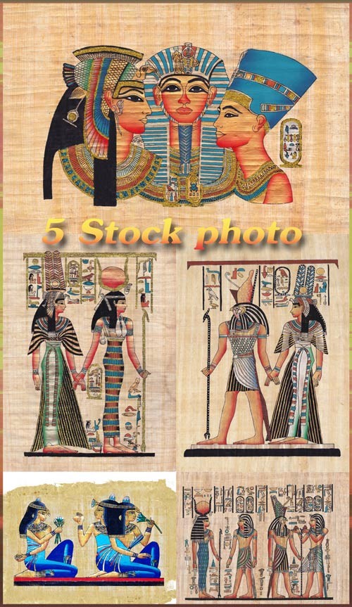 Египетские боги, рельефы, статуи, амулеты, рисунки на папирусах - растровый клипарт