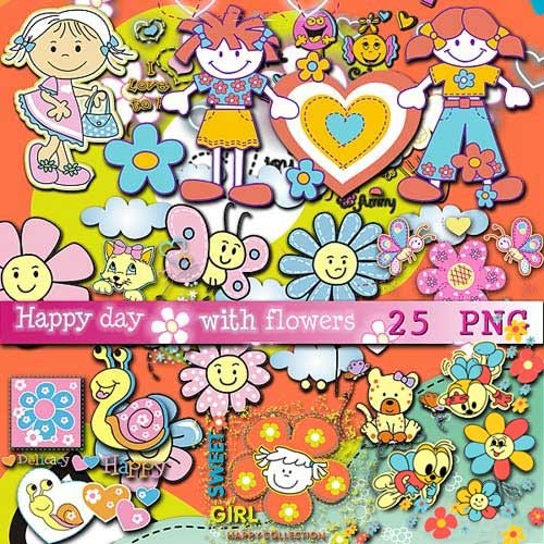 Нарисованный детский скрап-набор - Счастливый день с цветами