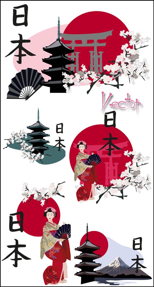 Япония, cказочное путешествие в страну гейш и сакуры - Векторные фоны