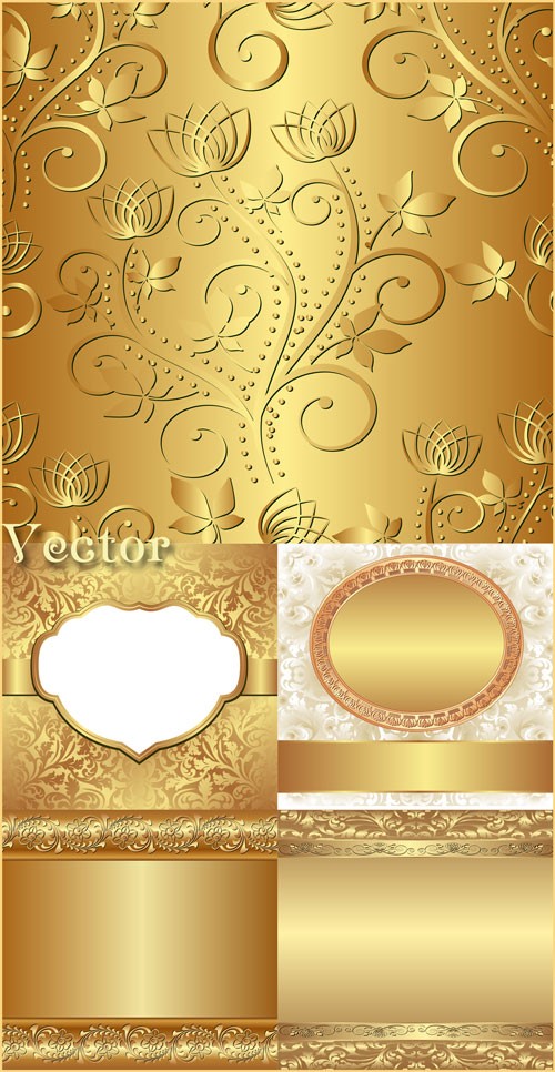 Золотые векторные фоны с цветочным орнаментом