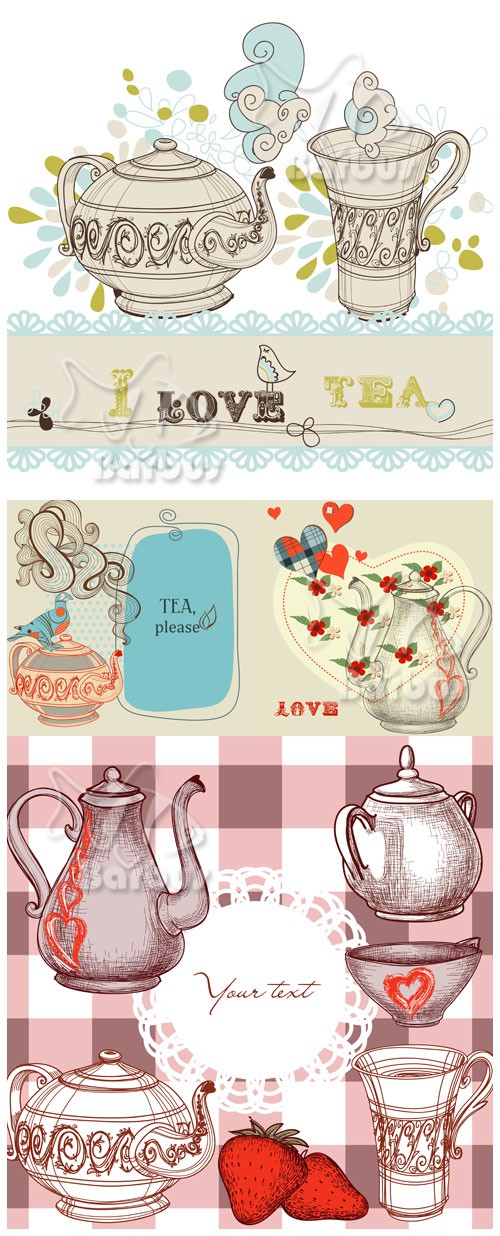 Tea or coffee / Чая или кофе - чайники, кофейники и чашки - Vector stock