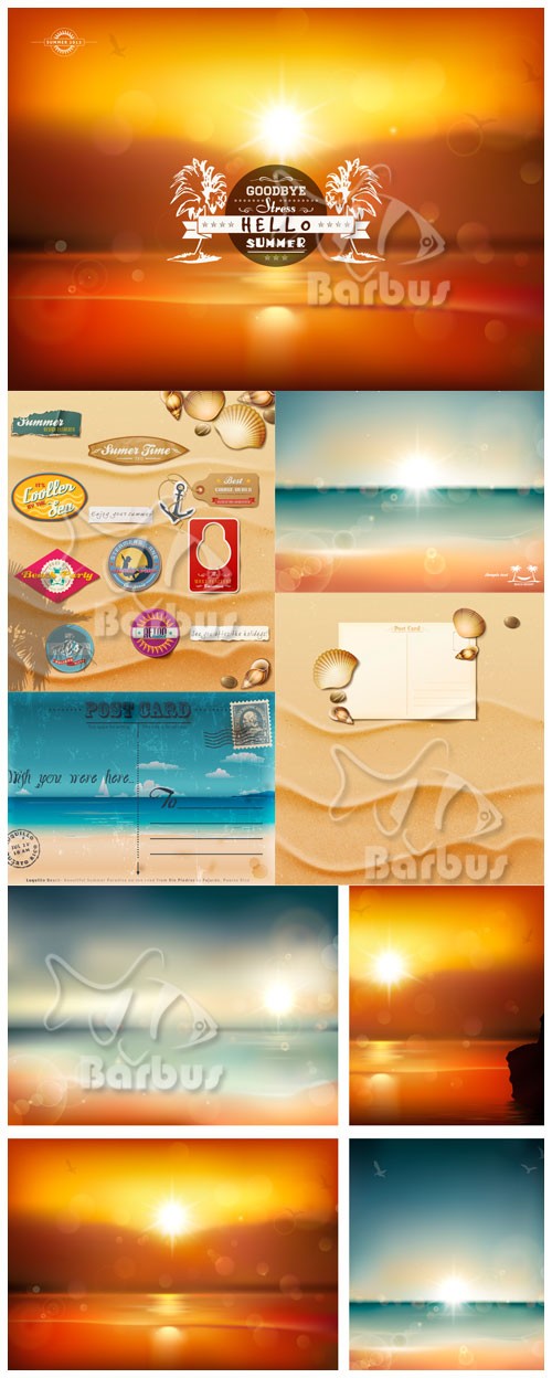 Hello summer / Привет, Лето - Солнце, море, песок, винтажные карточки