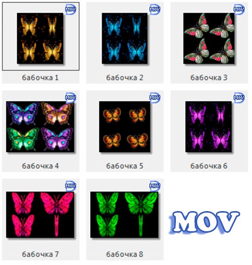 Набор бабочек для видео монтажа прозрачный фон