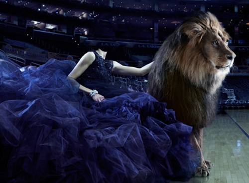 Шаблон для фотошопа - Барышня в пышном платье со львом