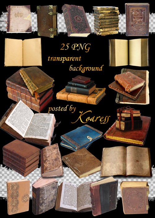 PNG клипарт на прозрачном фоне для фотошопа - Старинные и винтажные книги