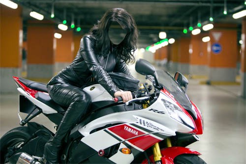 Шаблон женский - Девушка на спортивном мотобайке в кожаном костюме