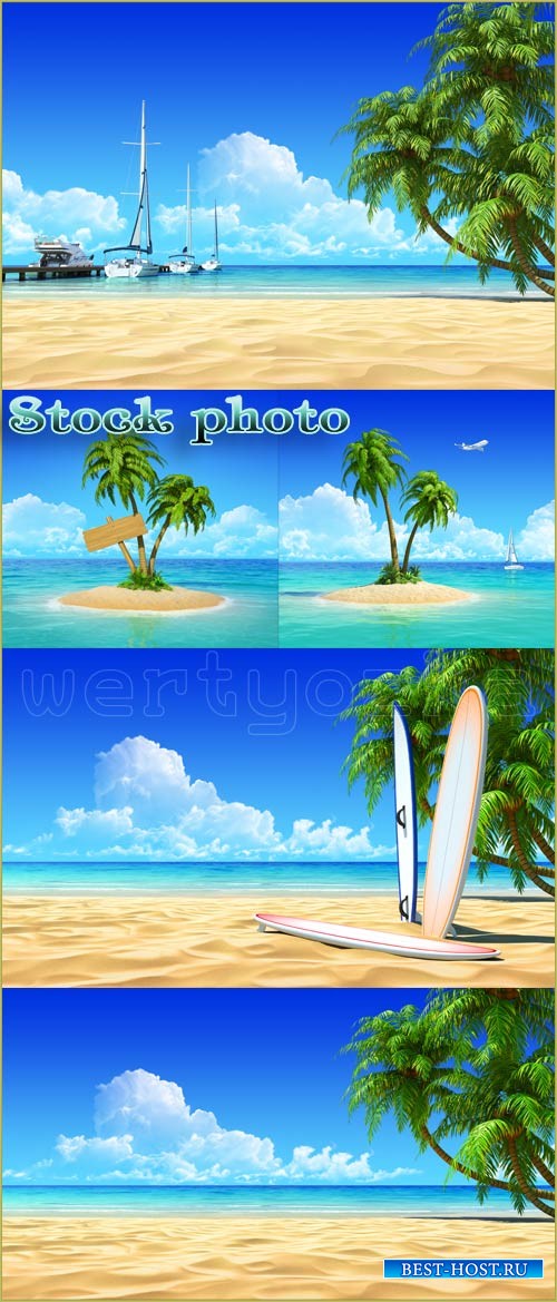 Paradise, island with palm trees, summer, sea - Raster clipart