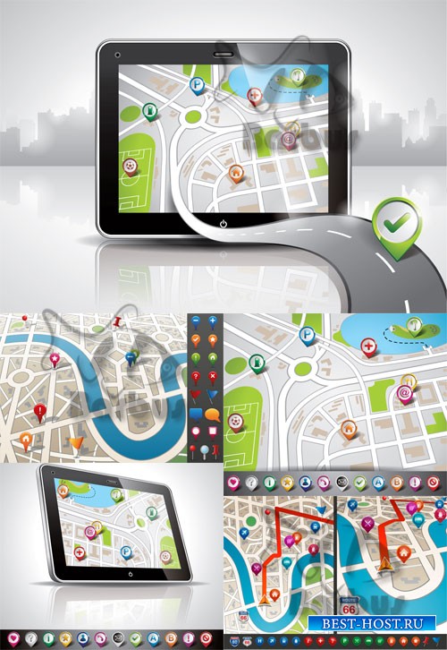 City map with GPS Icons / Карта города с GPS иконками