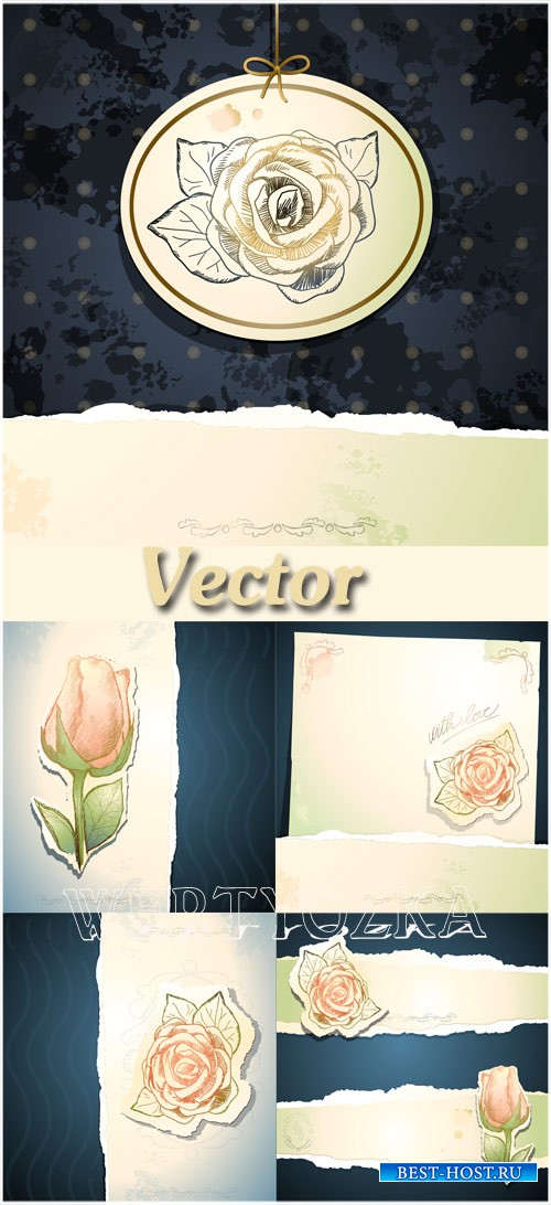 Винтажные фоны с розами / Vintage background with roses, vector