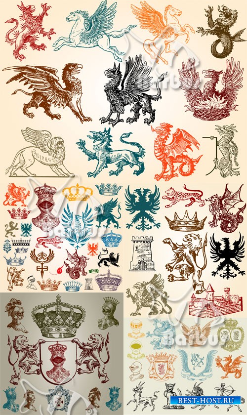 Heraldic animals and crowns / Геральдические животные и короны