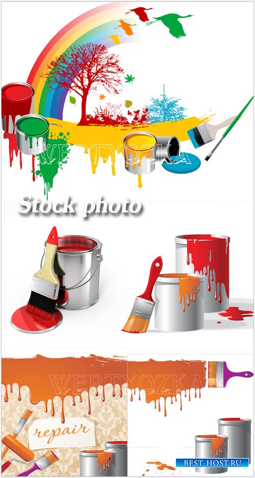 Краска, банки с краской / Paint, paint cans and brushes