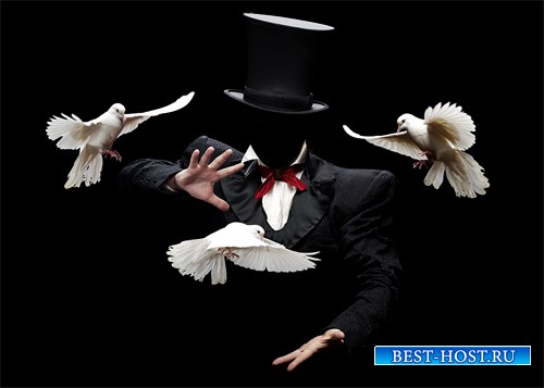Шаблон для photoshop - Фокусник-иллюзионист с голубями