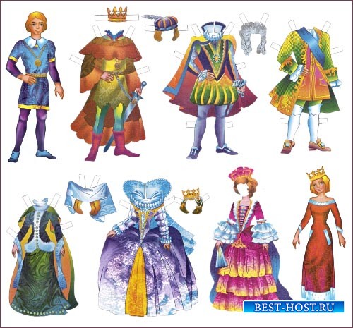 Бумажные куклы для вырезания в королевских нарядах
