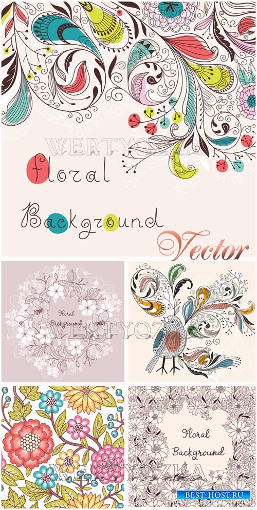 Цветы и орнаменты в векторе / Background with flowers and ornaments - vecto ...