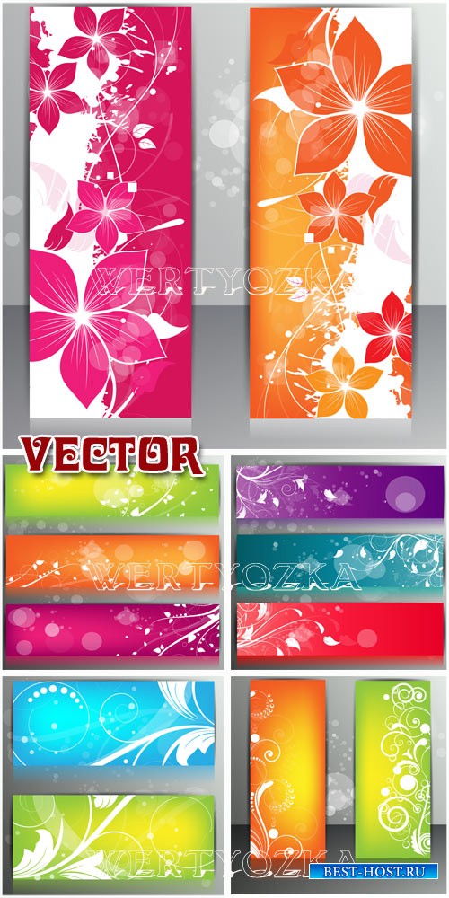 Баннеры с цветами и узорами  / Banners with the colors and patterns - vector clipart