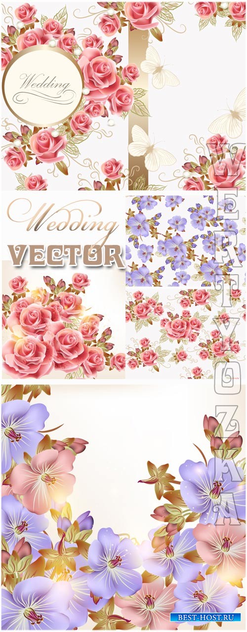 Свадебные фоны с цветами / Beautiful wedding background with colorful flowers - vector clipart