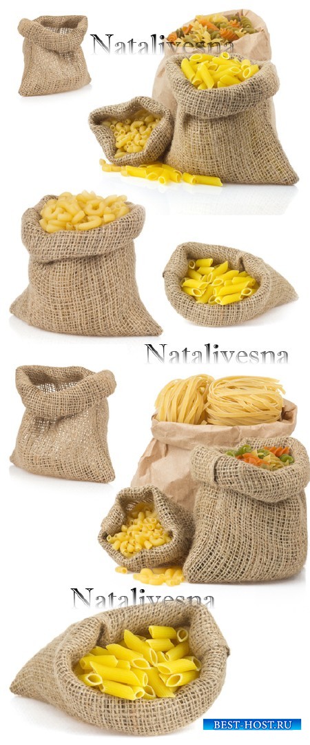 Макаронные изделия в мешочках  на белом фоне / Pasta in sacks - Stock photo