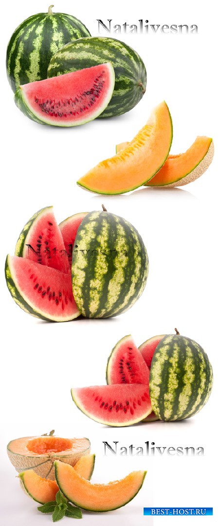 Ароматная дыня и арбуз на белом фоне / Melon and water-melon - Stock photo