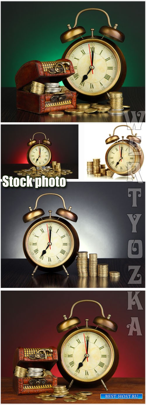 Часы и золотые монеты / Watch and gold coins - Raster clipart