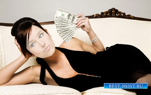 Шаблон для фотошопа - Красивая девушка в шикарном наряде с деньгами