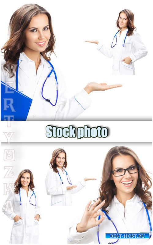 Девушка врач на белом фоне / Woman doctor on a white background - Raster clipart