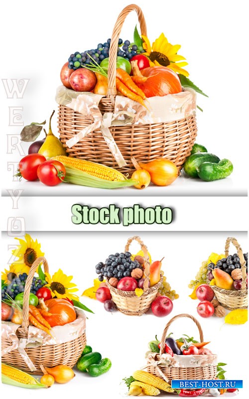 Корзина с овощами и подсолнухами / Basket with vegetables - Raster clipart