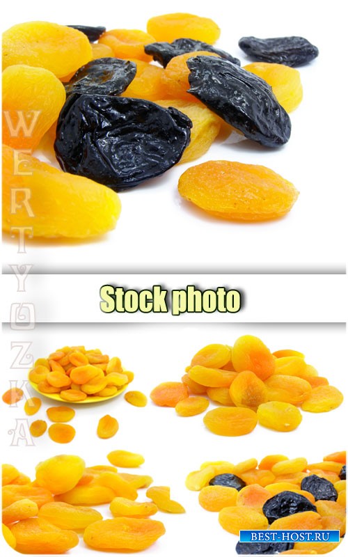 Курага с черносливом на белом фоне / Dried apricots, prunes - raster clipart