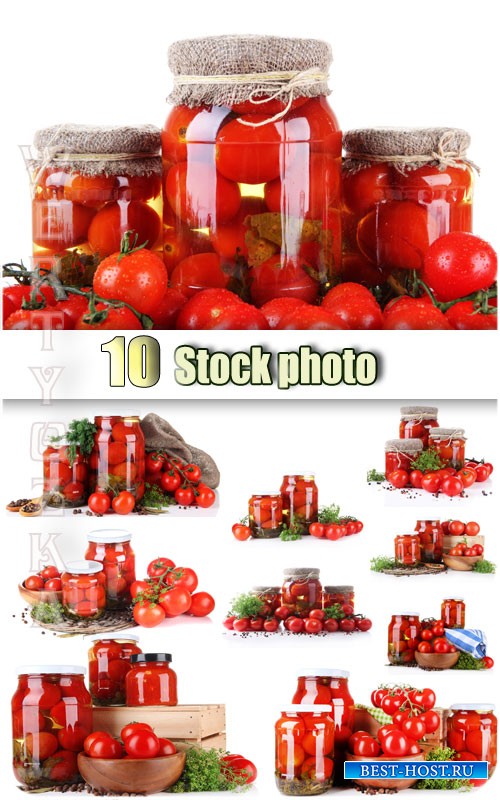 Консервация помидор, свежие помидоры / Canned tomatoes - Raster clipart