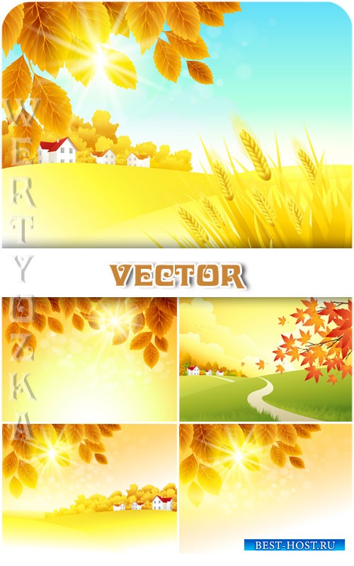 Осенние природные фоны, пейзаж / Autumn natural background, landscape - vec ...