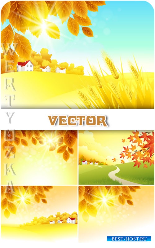 Осенние природные фоны, пейзаж / Autumn natural background, landscape - vector