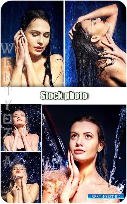 Девушки в брызгах воды / Girls in a spray of water - Raster clipart