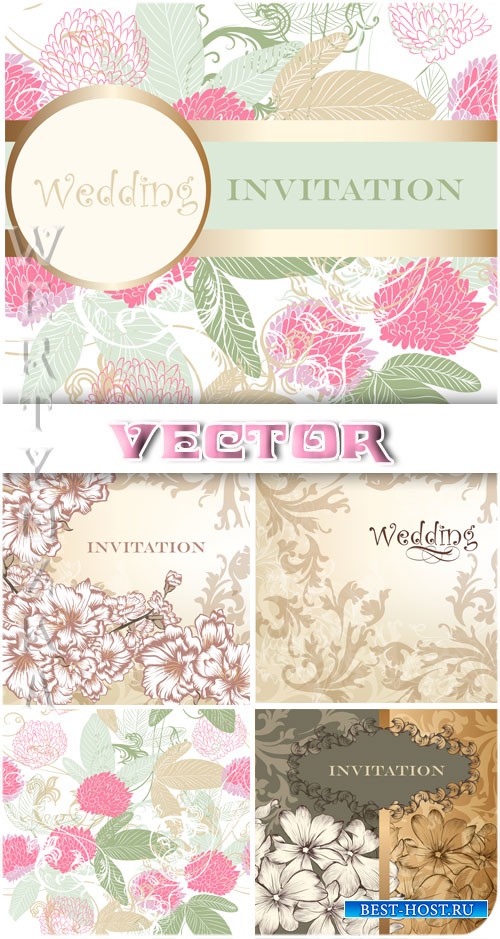 Нежные свадебные фоны с цветами и узорами / Gentle wedding background with colors and patterns - vector