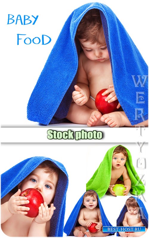 Ребенок с яблоком / Baby with an apple - Raster clipart