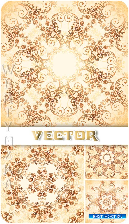 Цветочные золотые узоры / Gold floral patterns - vector clipart