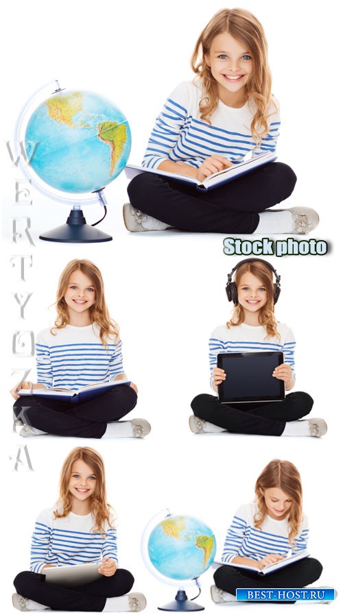 Девочка с книгой и глобусом / Girl with a book and a globe - Raster clipart