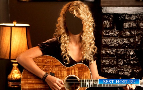 Шаблон для фотошопа - Белокурая девушка с гитарой