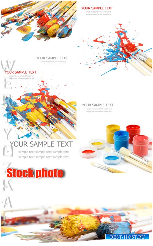 Краски и кисточки / Paints and brushes - Raster clipart