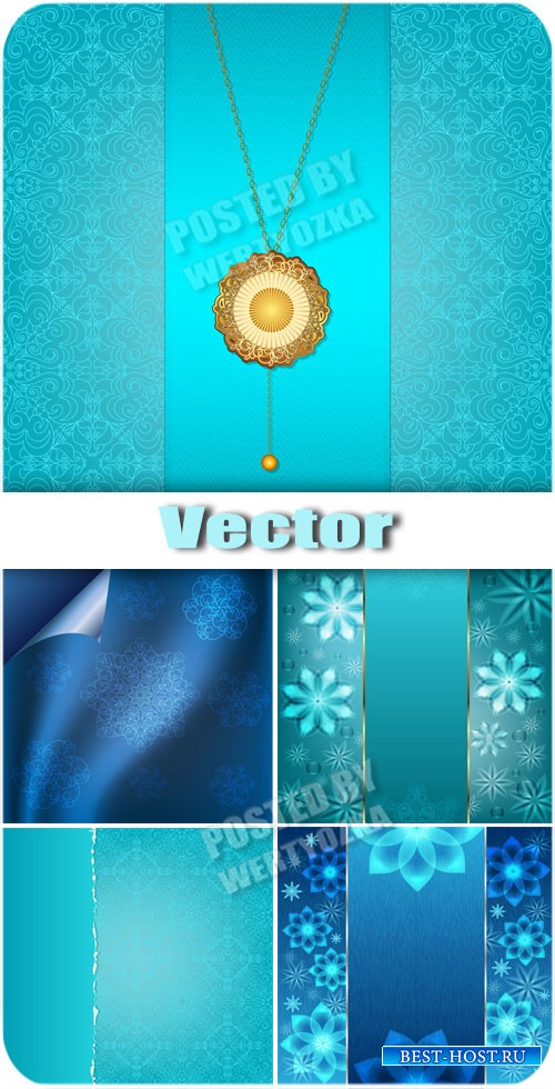 Синие и бирюзовые фоны / Blue and turquoise background with floral patterns - vector