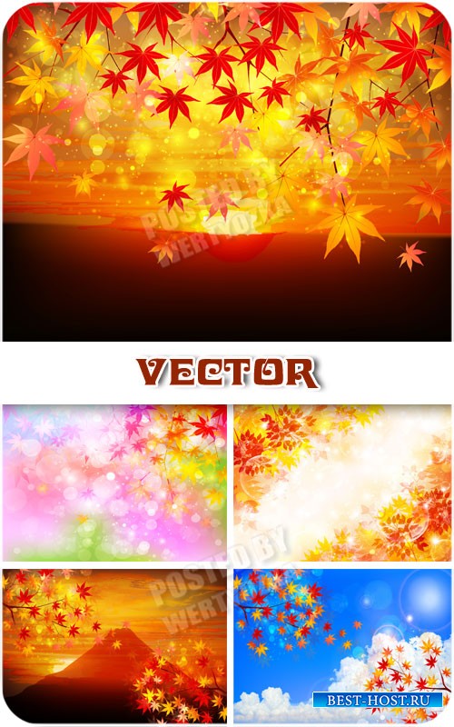 Осенние фоны с желтыми листьями / Autumn background with yellow leaves - vector