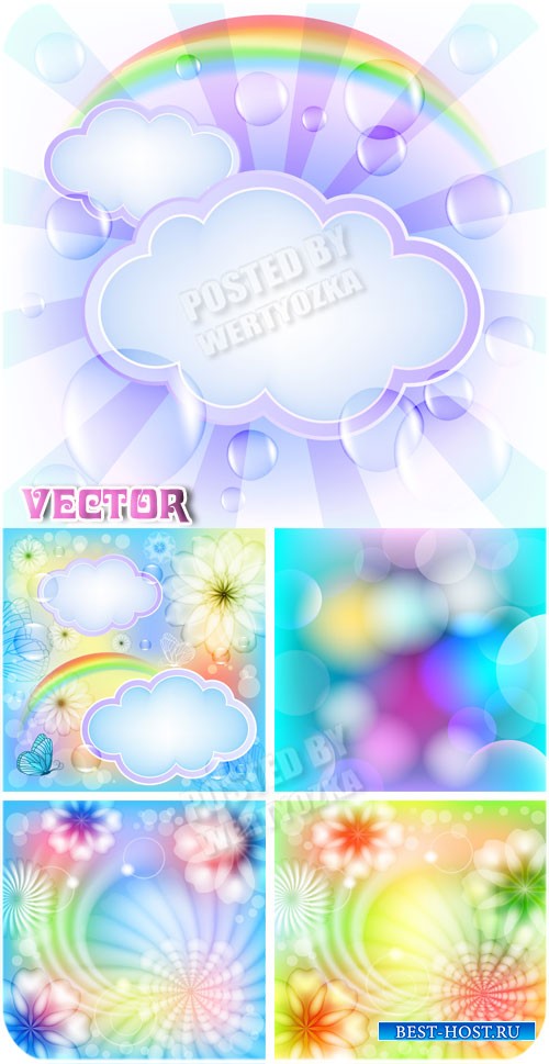 Векторные фоны с цветами, бабочками и облаками / Vector background with flo ...