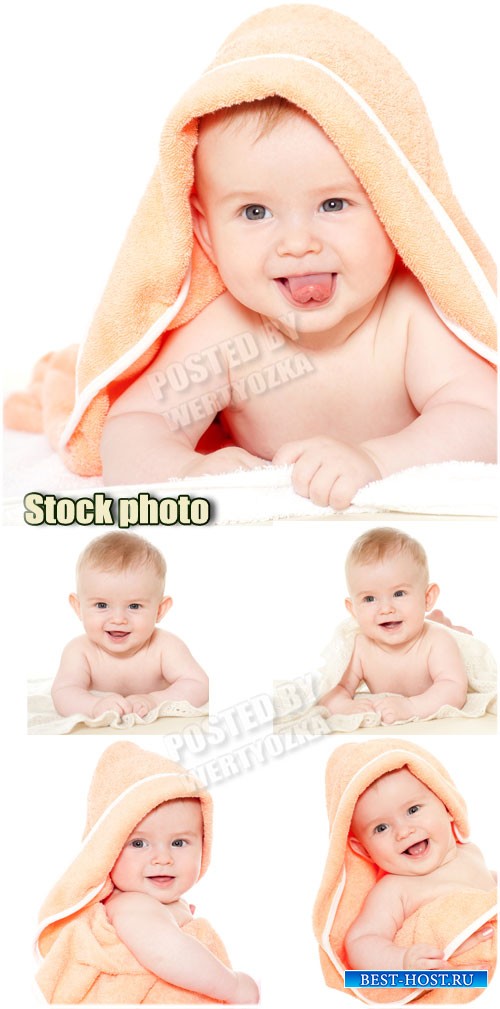 Забавный маленький ребенок в полотенце / Funny little baby in a towel - Raster clipart