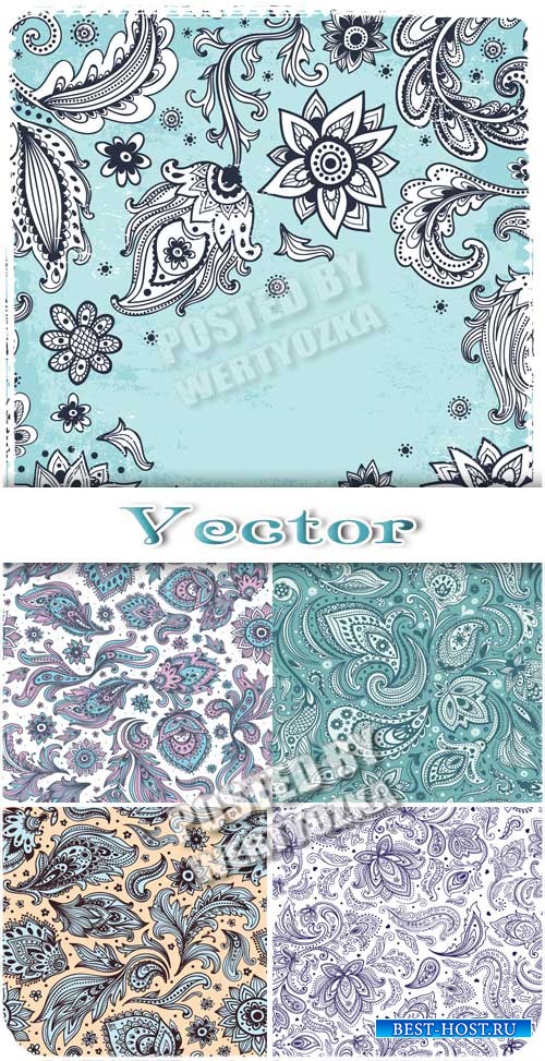 Векторные фоны с цветочными узорами, цветы и листья / Vector background with floral patterns