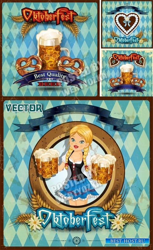 Пиво, девушка с бокалами пива / Beer, a girl with glasses of beer - vector
