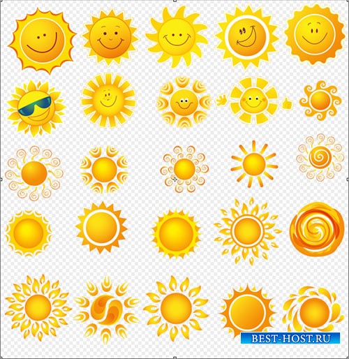 Клипарт - красивые солнышко с выражением эмоций PSD прозрачный фон