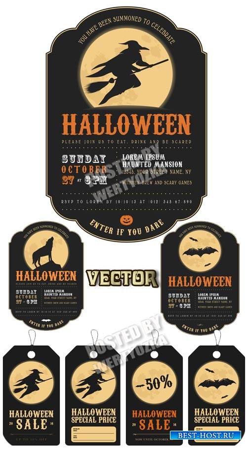 Хэллоуин, скидочные карточки / Halloween, discount cards - Stock Vector