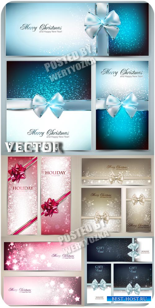 Рождественские карточки с ленточками / Christmas card with ribbons - vector ...